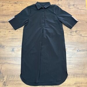 Joh Small Wendi Chic Black Tunic Shirt Dress‎ Collared Short Sleeve Striped Trim